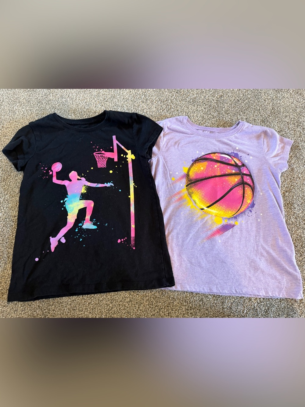 Set of 2 Girls' Basketball Graphic Tee - Black & Lavender